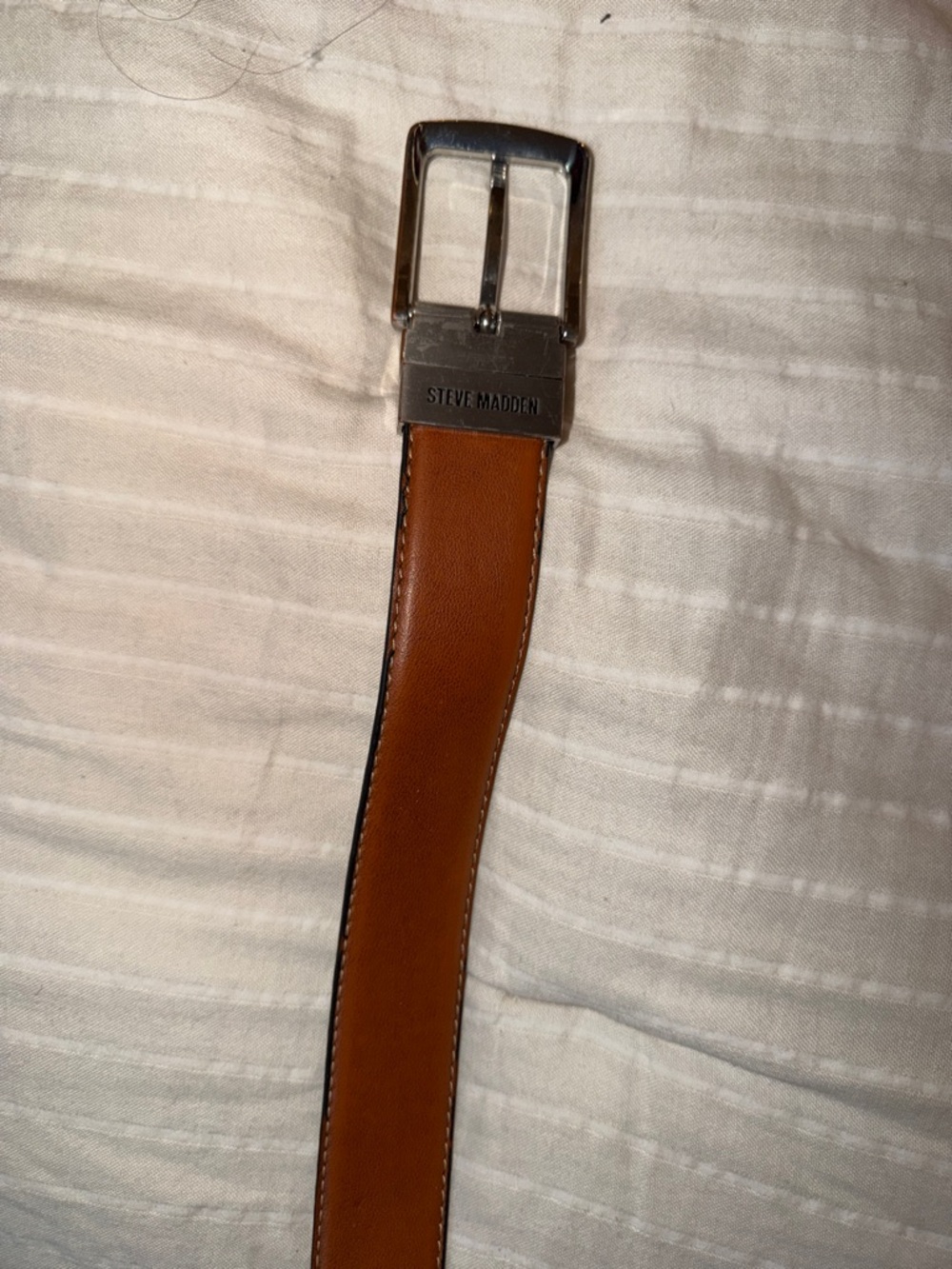Steve Madden Brown Leather Men's Belt with Silver Buckle